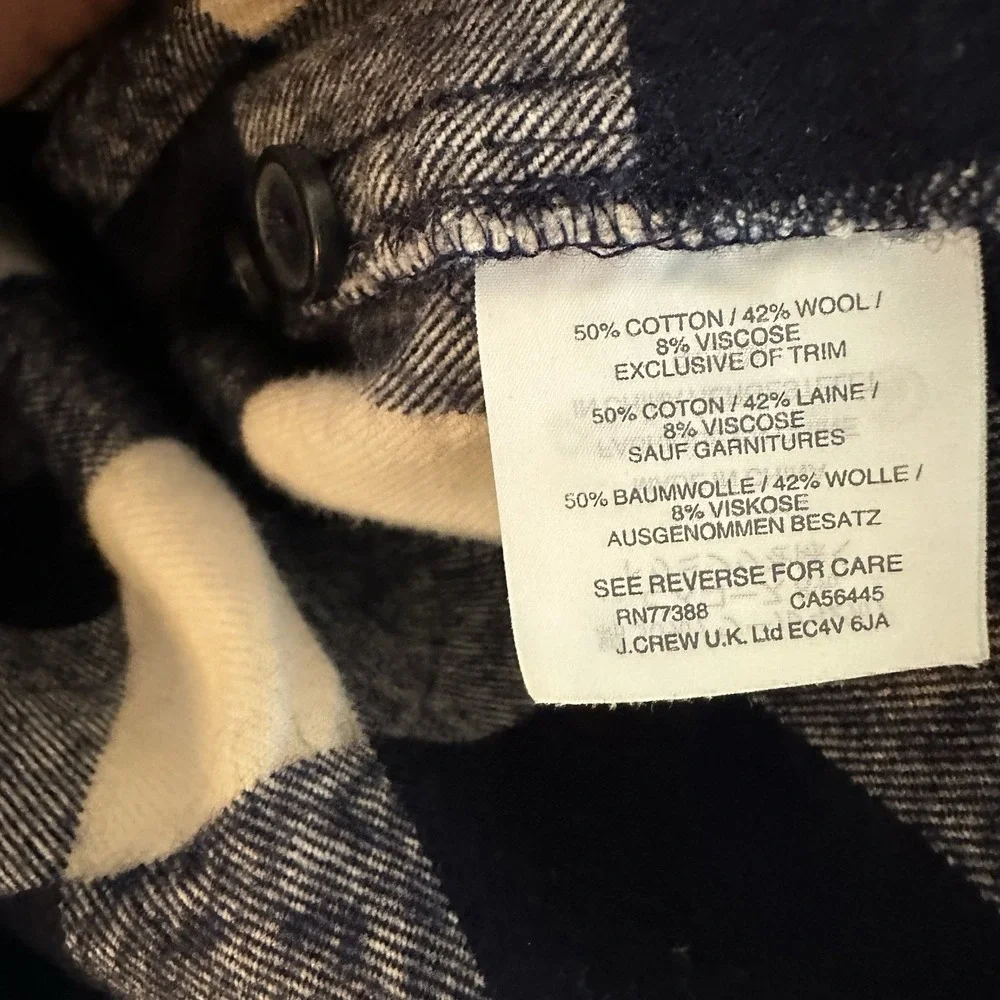 J. Crew‎ Flannel Shirt Men's Sz M Plaid Cotton Wool 1/4 Zip Pockets Black/White